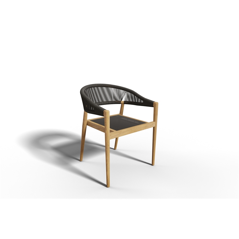 Curated Maison Plaisance 5PC Round Teak Outdoor Dining Set with Armchairs Black