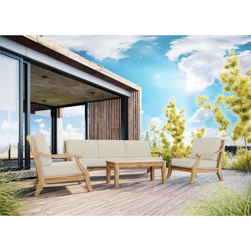 Curated Maison Adrien 4-PC Teak Outdoor Patio Deep Seating Set w/ Cushions Tan