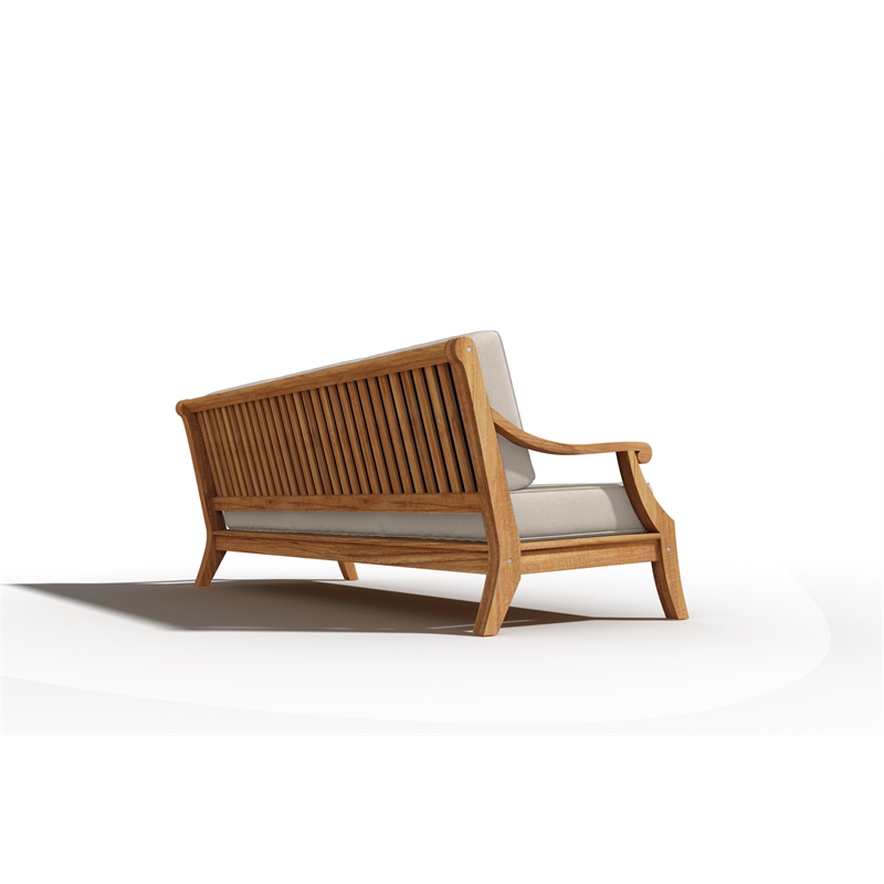 Curated Maison Adrien 87.25-inch Teak Deep Seating Outdoor Sofa w/ Beige