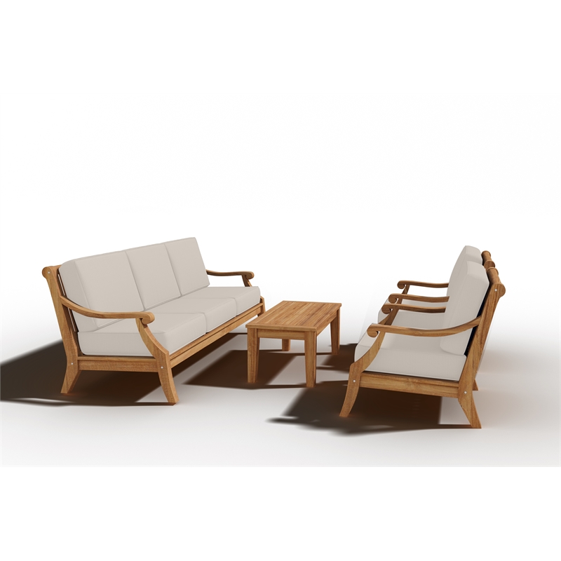 Curated Maison Adrien 87.25-inch Teak Deep Seating Outdoor Sofa w/ Beige