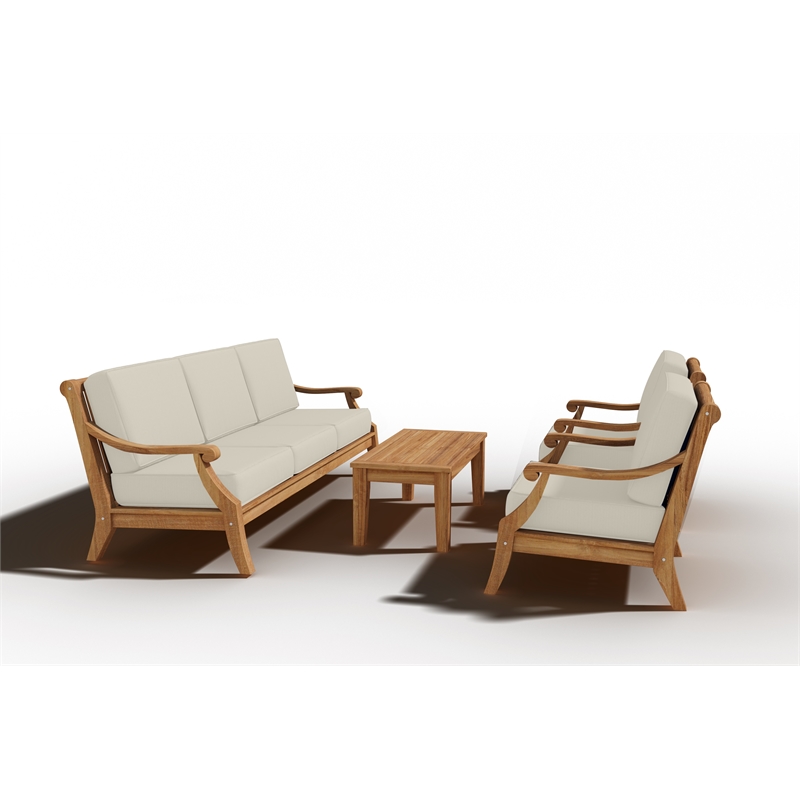 Curated Maison Adrien 87.25-inch Teak Deep Seating Outdoor Sofa w/ Cushion Tan