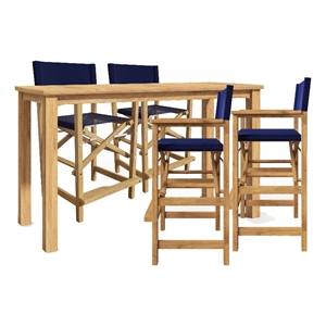 Curated Maison Directeur 5-Piece Counter Height Teak Outdoor Dining Set in Blue