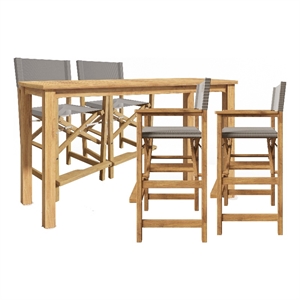 Curated Maison Directeur 5-Piece Counter Height Teak Outdoor Dining Set in Taupe