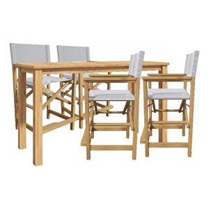 Curated Maison Directeur 5-Piece Counter Height Teak Outdoor Dining Set in White