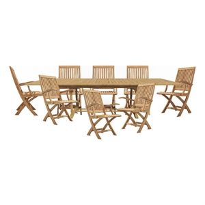 Curated Maison Florence 9-PC Teak Outdoor Dining Set with Extendable in Natural