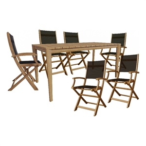 Curated Maison Cateline 7-Piece Rectangular Teak Outdoor Dining Set in Black