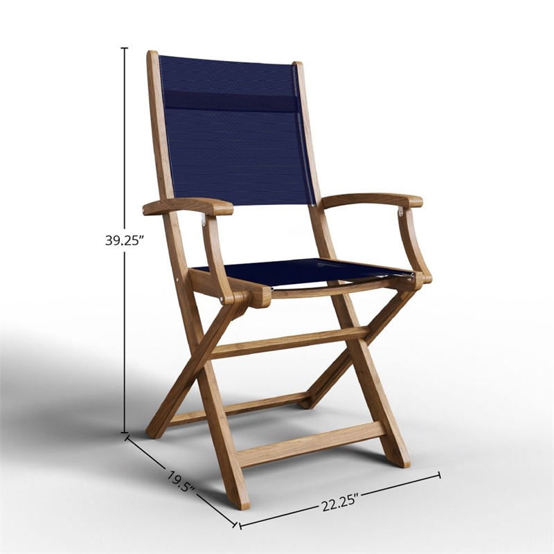 Curated Maison Cateline 7-Piece Rectangular Teak Outdoor Dining Set in Blue