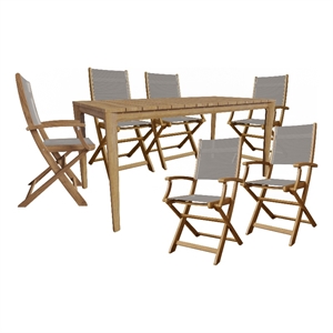 Curated Maison Cateline 7-Piece Rectangular Teak Outdoor Dining Set in Taupe
