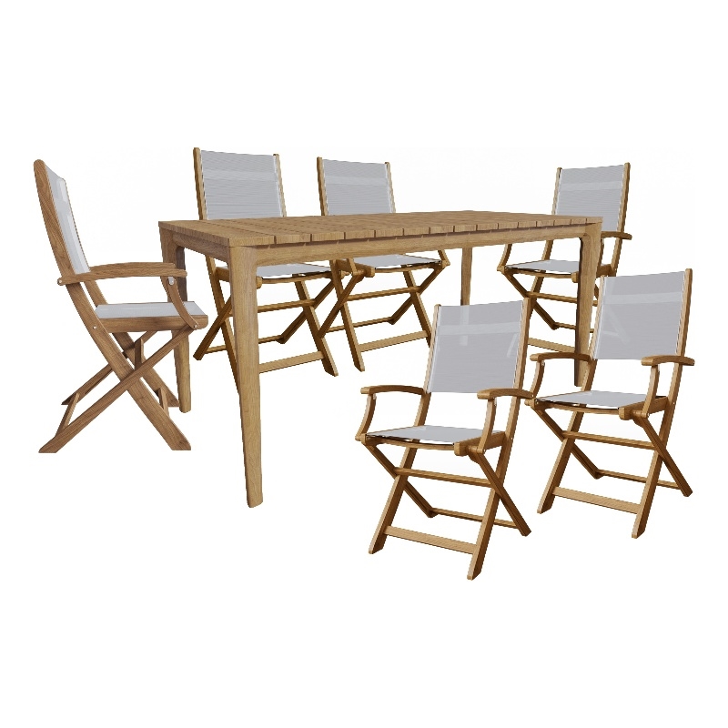 Curated Maison Cateline 7-Piece Rectangular Teak Outdoor Dining Set in White