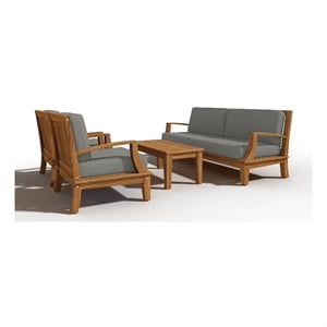 Curated Maison Eliane 4Pc Teak Outdoor Patio Deep Seating Set with Charcoal