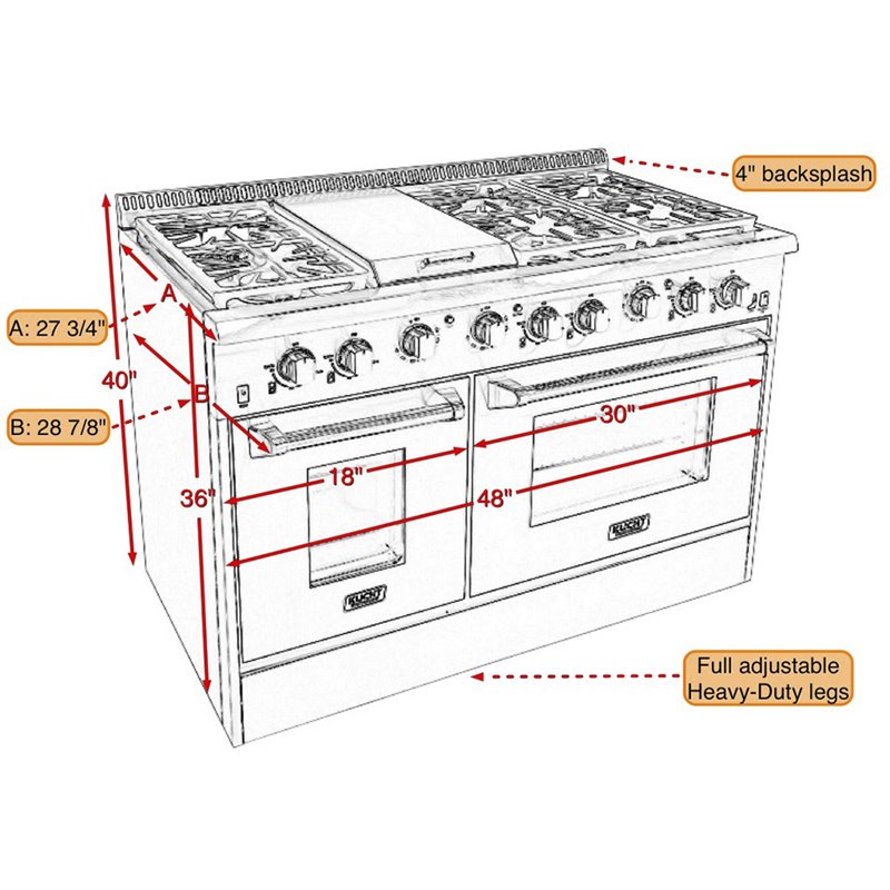 Kucht 48-in 8 Burners 4.2-cu ft / 2.5-cu ft Convection Oven