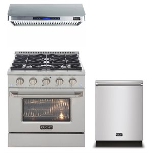 Kucht Professional Bundle 30&quot Gas Range and Range Hood with Dishwasher in Silver