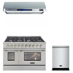 Kucht Professional Bundle 48&quot Gas Range and Range Hood with Dishwasher in Silver