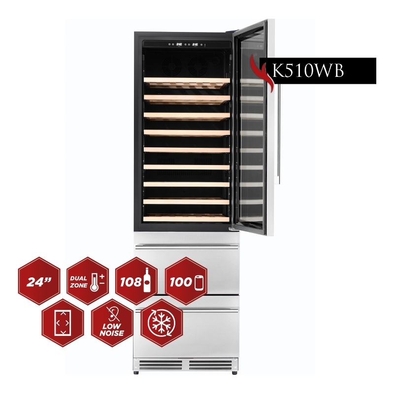 KUCHT 23.5 in. 108 Bottles - 100 Cans Wine & Beverage Cooler in Stainless Steel