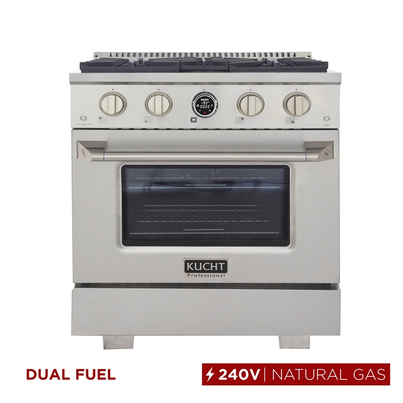 30 in. 4.2 cu. ft. 4 Burners Dual Fuel Range for Natural Gas in Stainless Steel