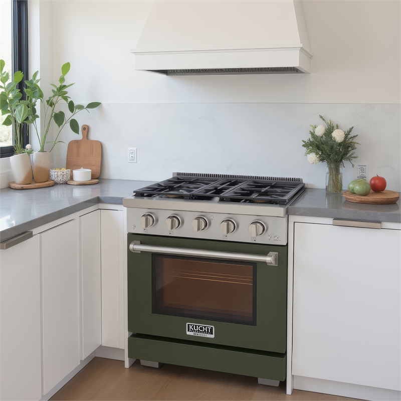 Professional 30-in Natural Gas Rang in Olive Green with True Simmer Burners