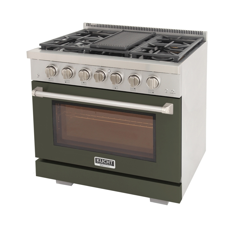 Professional 36-in Propane Gas Rang in Olive Green with True Simmer Burners