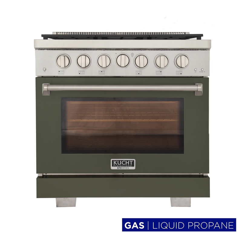 Professional 36-in Propane Gas Rang in Olive Green with True Simmer Burners