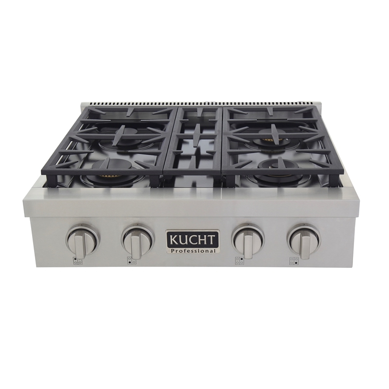 30 in. Natural Gas Range Top Sealed Burners Stainless Steel Classic Silver Knobs