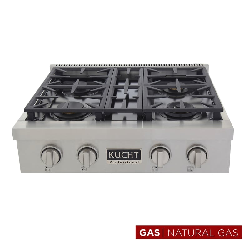 30 in. Natural Gas Range Top Sealed Burners Stainless Steel Classic Silver Knobs