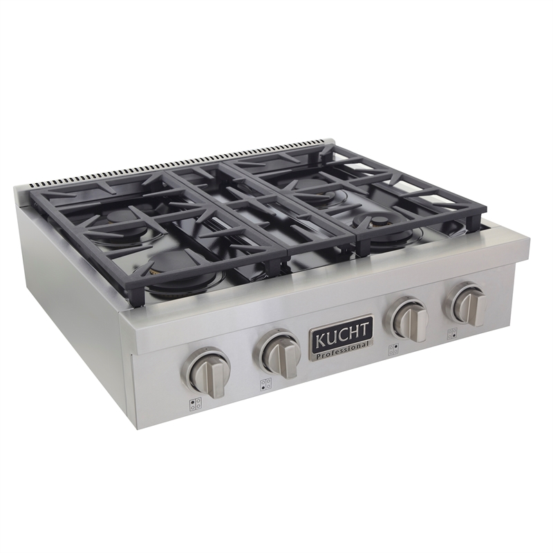 30 in. Natural Gas Range Top Sealed Burners Stainless Steel Classic Silver Knobs