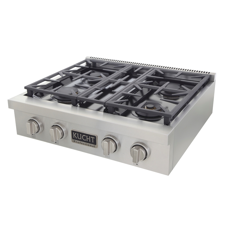 30 in. Natural Gas Range Top Sealed Burners Stainless Steel Classic Silver Knobs