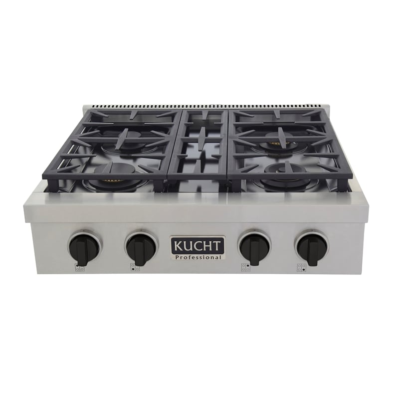 30 in. Natural Gas Range Top in Stainless Steel with Tuxedo Black Knobs