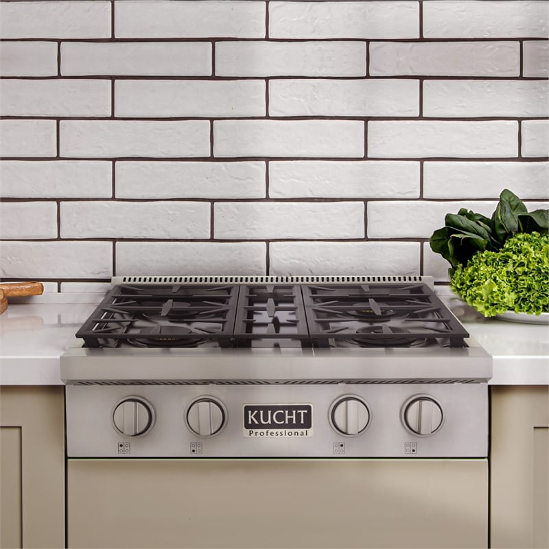 30 in. Natural Gas Range Top in Stainless Steel with Tuxedo Black Knobs