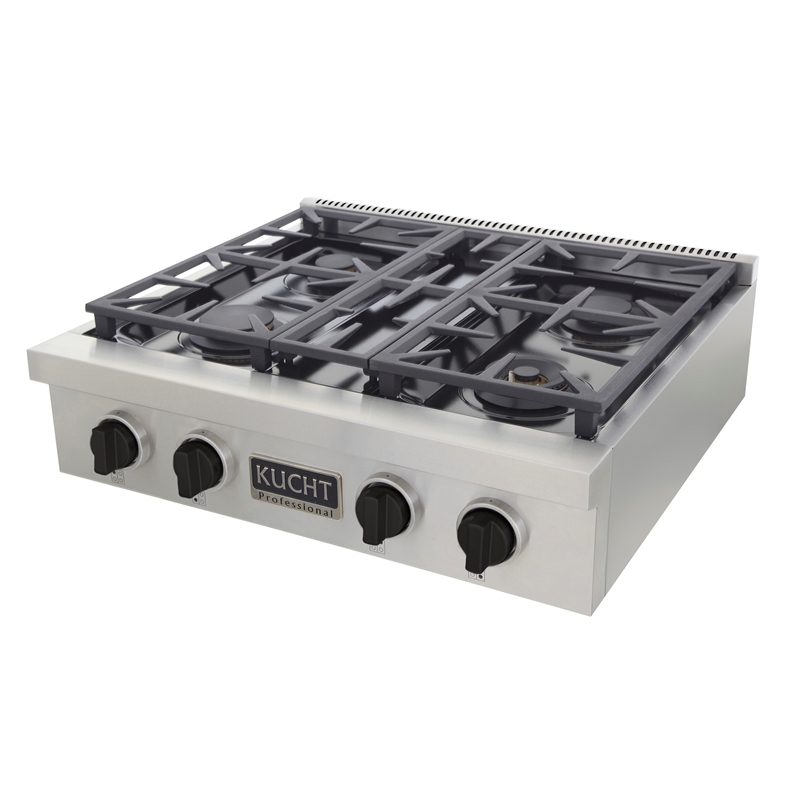 30 in. Natural Gas Range Top in Stainless Steel with Tuxedo Black Knobs