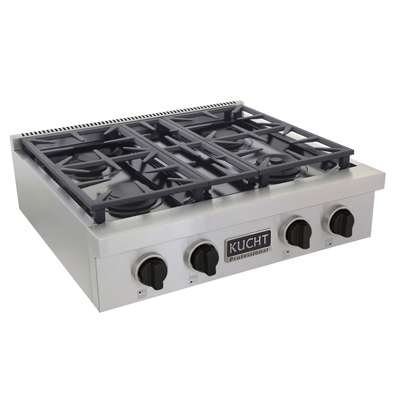 30 in. Propane Gas Range Top in Stainless Steel with Tuxedo Black Knobs