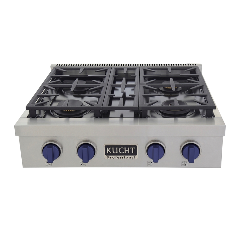 30 in. Propane Gas Range Top in Stainless Steel with Royal Blue Knobs
