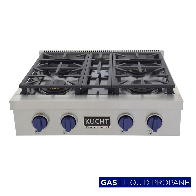 30 in. Propane Gas Range Top in Stainless Steel with Royal Blue Knobs