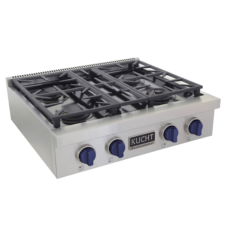 30 in. Propane Gas Range Top in Stainless Steel with Royal Blue Knobs
