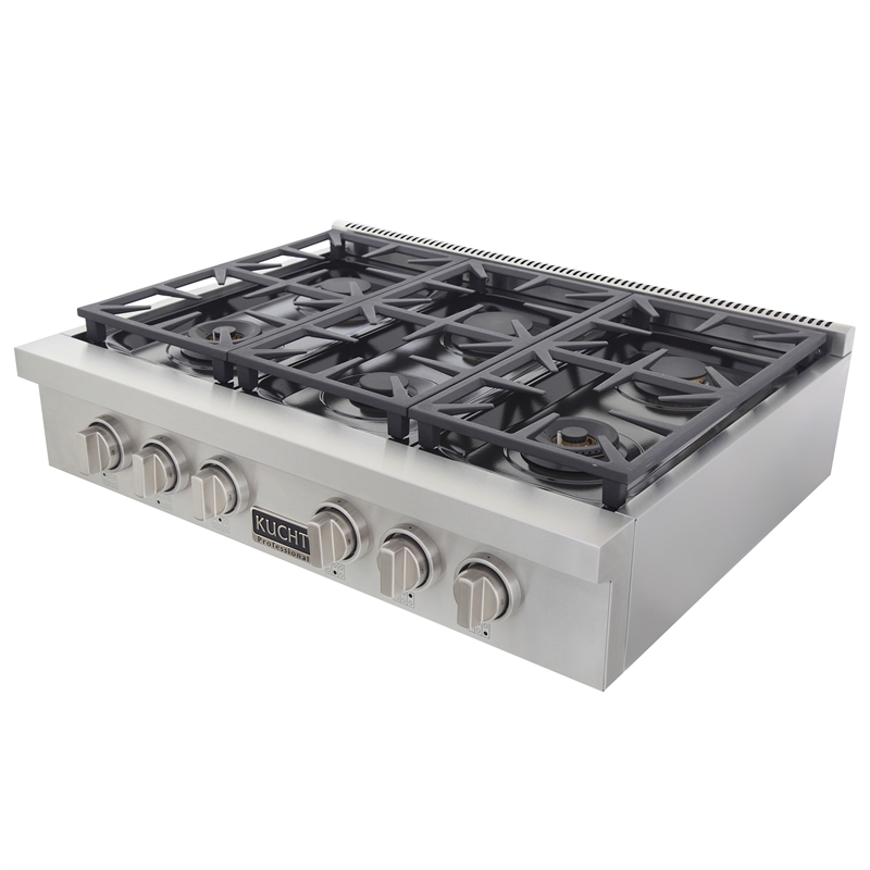 36 in. Natural Gas Range Top in Stainless Steel with Classic Silver Knobs