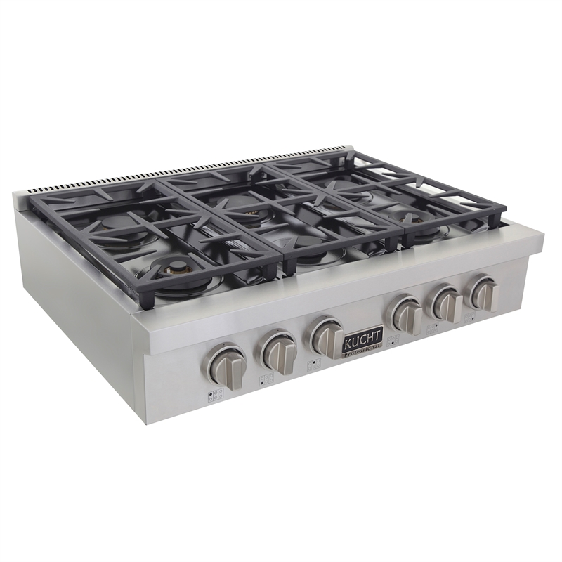 36 in. Natural Gas Range Top in Stainless Steel with Classic Silver Knobs