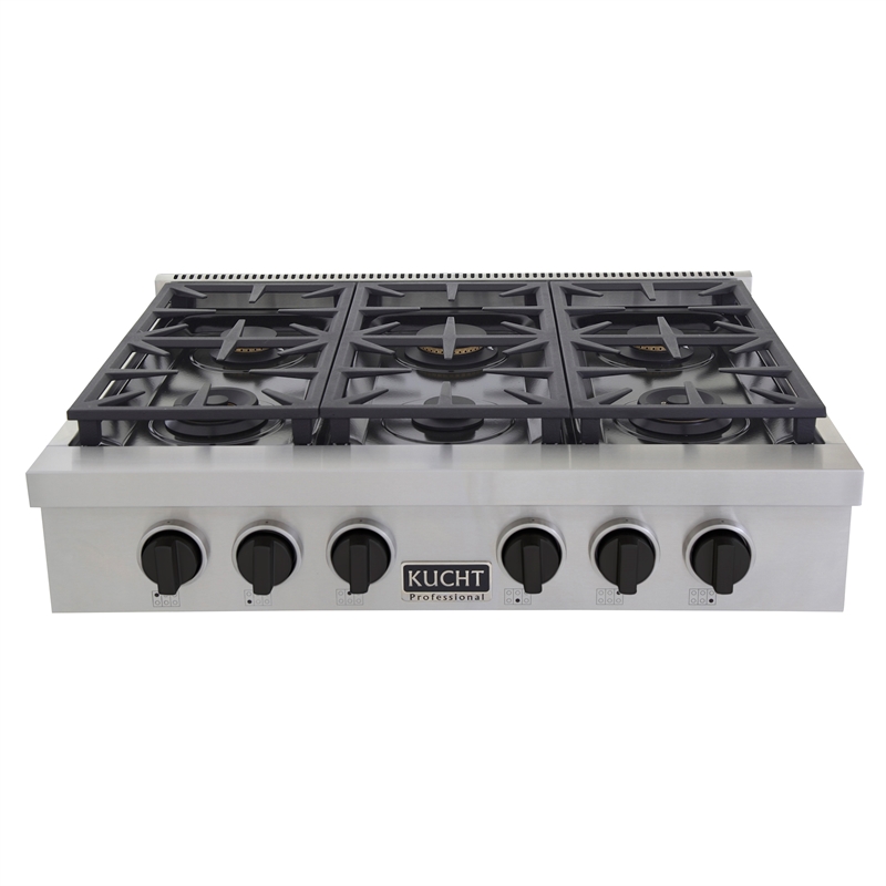 36 in. Natural Gas Range in Stainless Steel with Tuxedo Black Knobs