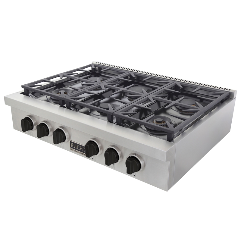 36 in. Natural Gas Range in Stainless Steel with Tuxedo Black Knobs