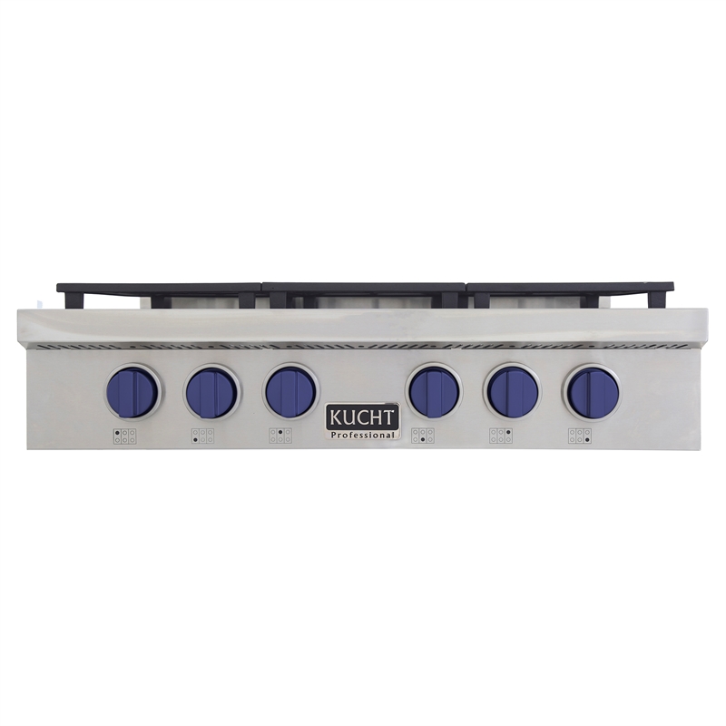 36 in. Natural Gas Range Top in Stainless Steel with Royal Blue Knobs