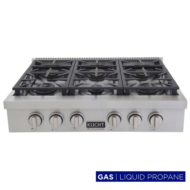 36 in. Propane Gas Range Top in Stainless Steel with Classic Silver Knobs