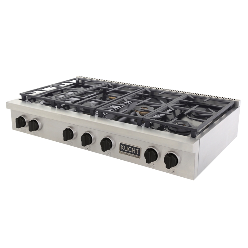 48 in. Natural Gas Range Top in Stainless Steel with Tuxedo Black Knobs