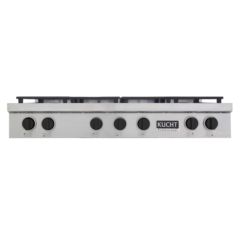 48 in. Natural Gas Range Top in Stainless Steel with Tuxedo Black Knobs