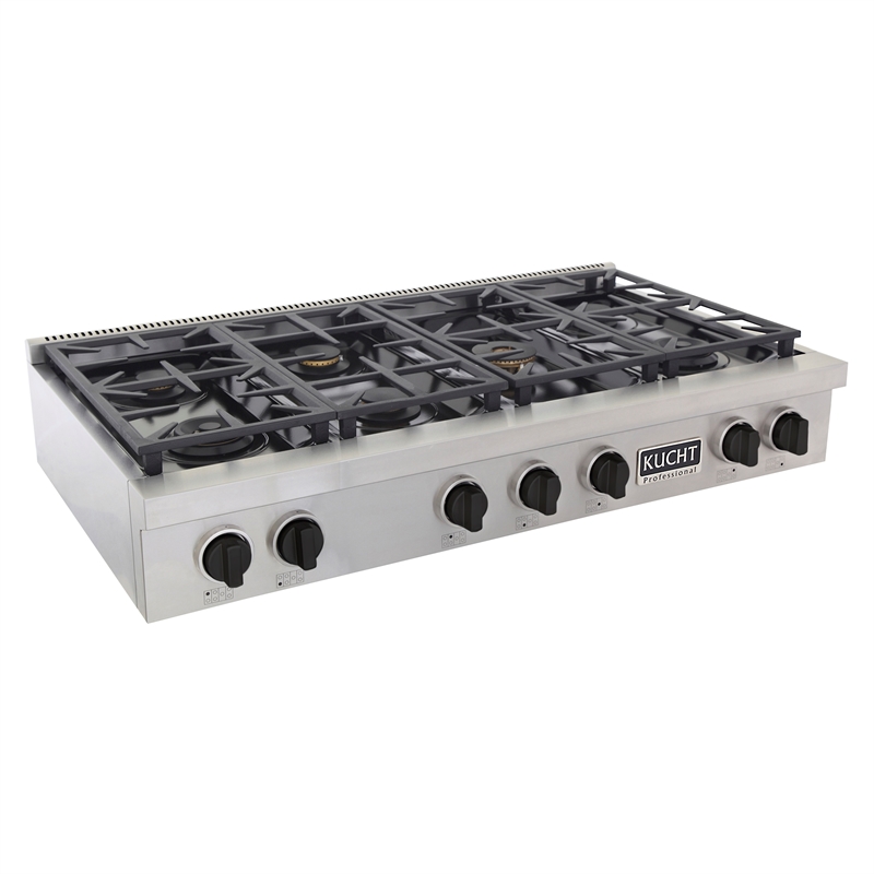 48 in. Natural Gas Range Top in Stainless Steel with Tuxedo Black Knobs