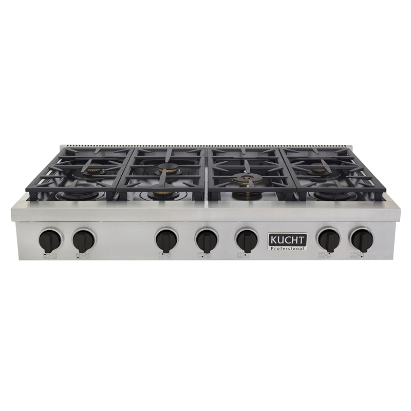 48 in. Natural Gas Range Top in Stainless Steel with Tuxedo Black Knobs