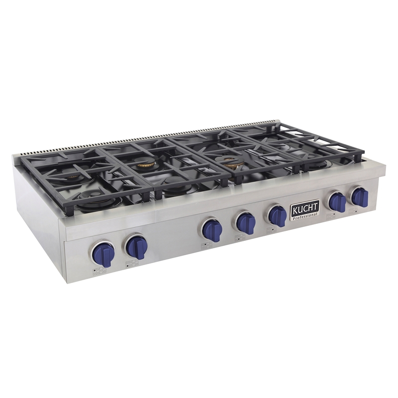 48 in. Natural Gas Range Top in Stainless Steel with Royal Blue Knobs
