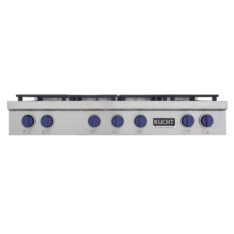 48 in. Natural Gas Range Top in Stainless Steel with Royal Blue Knobs