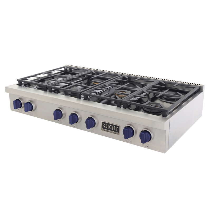 48 in. Natural Gas Range Top in Stainless Steel with Royal Blue Knobs