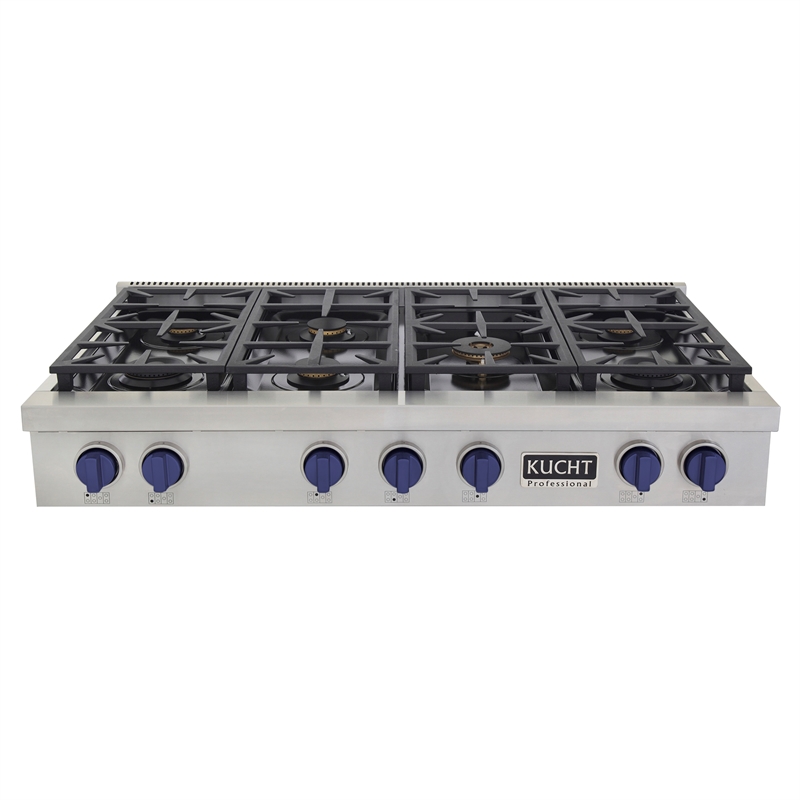 48 in. Natural Gas Range Top in Stainless Steel with Royal Blue Knobs
