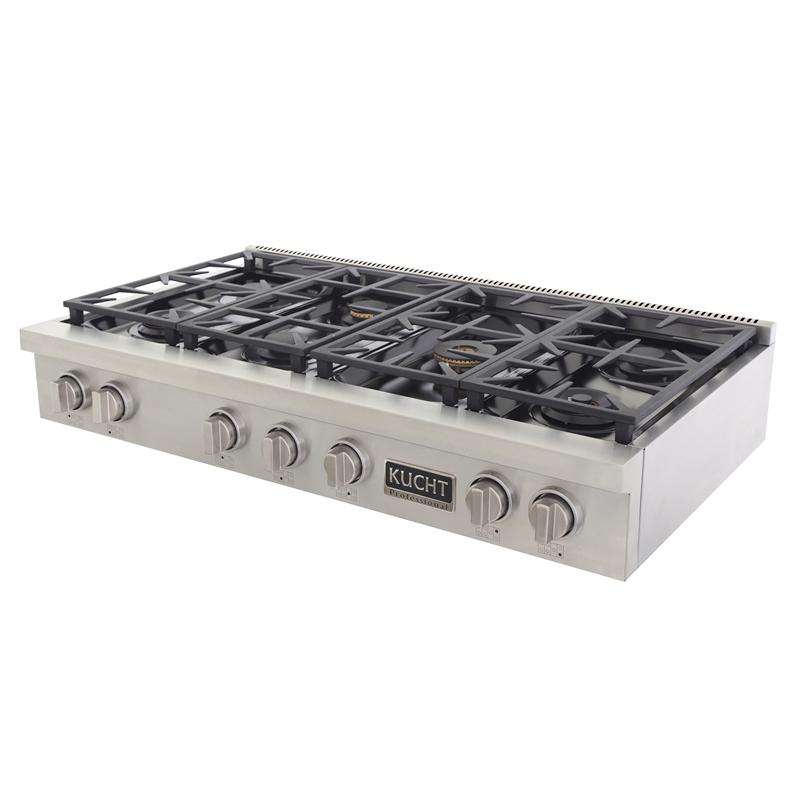 48 in. ft. Propane Gas Range Top in Stainless Steel with Classic Silver Knobs