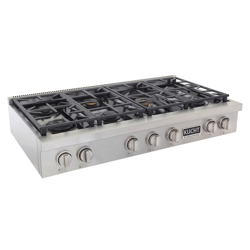 48 in. ft. Propane Gas Range Top in Stainless Steel with Classic Silver Knobs
