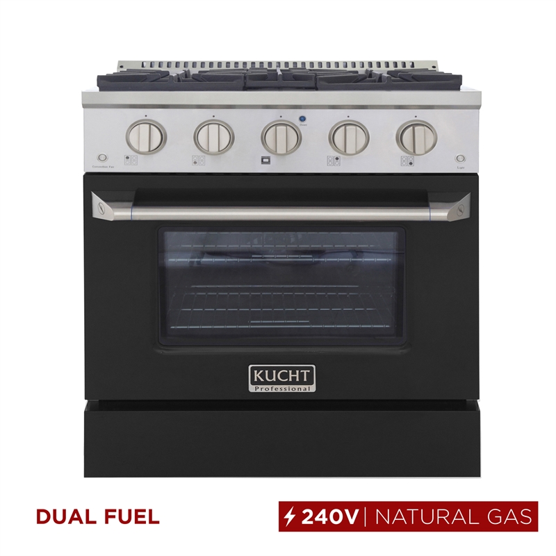 30 in. 4.2 cu. ft. Dual Fuel Range Natural Gas Sealed Burners in Black.